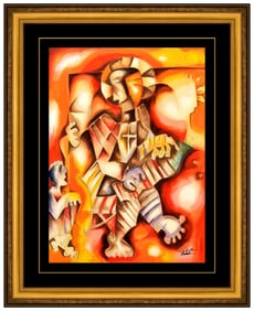 Alexandra Nechita Original Man His Piano Mixed Media Painting Signed Framed Art