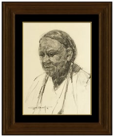 Gary Niblett Original Native American Portrait Charcoal Drawing Signed Framed Art