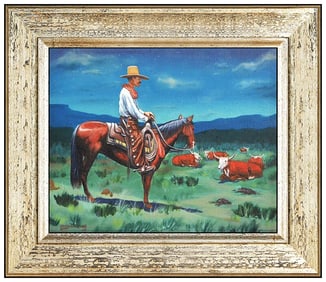 Joe Netherwood Original Western Landscape Horse Oil Painting Signed Framed Board