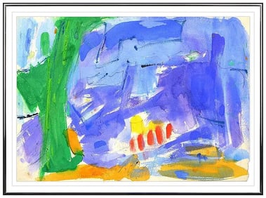 Jennie Haddad Original Abstract Landscape Watercolor Acrylic Painting Signed Framed Art