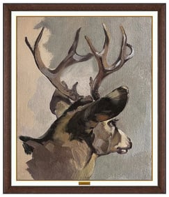 George Browne Original Wildlife Buck Deer Oil Painting Signed Framed Artwork
