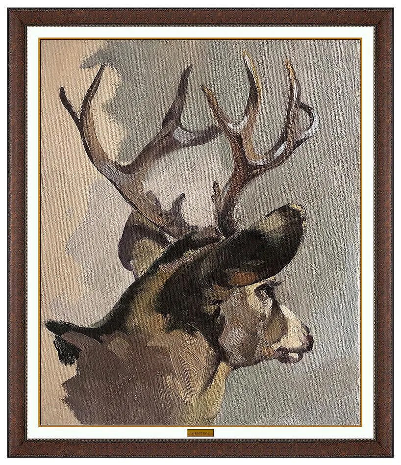 George Browne Original Wildlife Buck Deer Oil Painting Signed Framed Artwork (1 of 5)