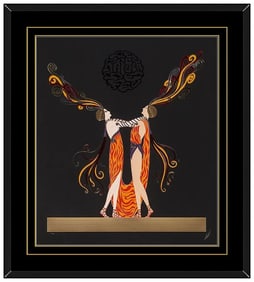 Erte Kiss of Fire Original Hand-Signed Embossed Color Serigraph Art Deco Framed Art