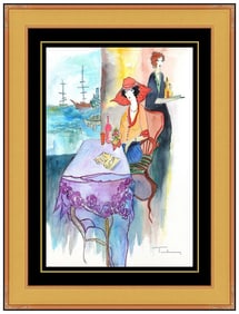 Itzchak Tarkay Original Female Figure Watercolor Painting Signed Framed Artwork