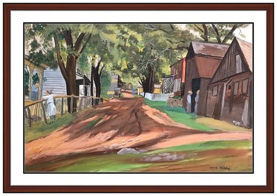 Louis Ribak Original Rural Landscape Gouache Painting Signed Framed Illustration