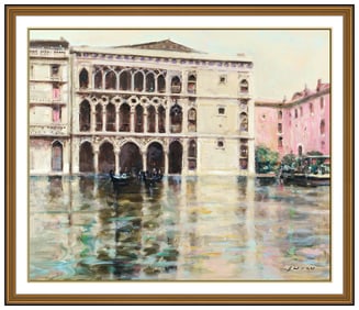 Andre Gisson Original Cityscape Oil Painting Signed Framed Canvas