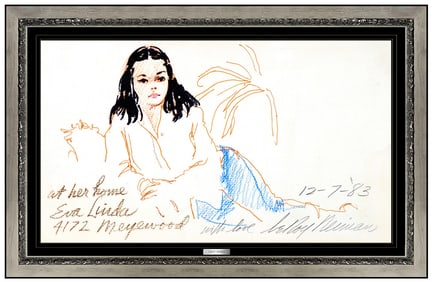 Leroy Neiman Original Female Portrait Color Pastel Drawing Signed Framed Art