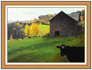 Ronal Parlin Large Original Farm Landscape Oil Painting Signed Framed Canvas