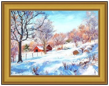 Bill Inman Original Winter Farm Landscape Oil Painting Signed Framed Canvas