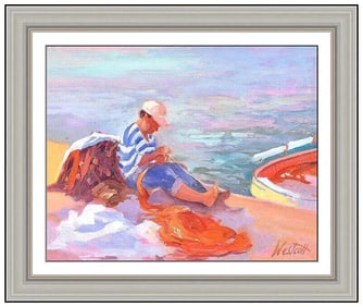 Carol Westcott Original Nautical Portrait Oil Painting Signed Framed Board