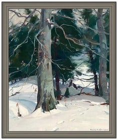 Emile A Gruppe Original Winter Landscape Oil Painting Signed Framed Canvas