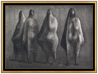 Francisco Zuniga Cuatro Figuras De Pic Original Signed Figures Print Framed Art