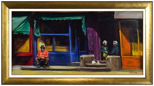 Harry Mccormick Original Street Cityscape Oil Painting Signed Framed Canvas