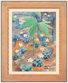 Paul M Gustin Original Floral Landscape Watercolor Painting Signed Framed Art