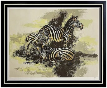 Mark King Original Zebras Serigraph Signed Large Animal Artwork Framed