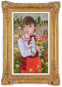 Suzanne Eisendieck Original Child Portrait Floral Oil Painting Signed Framed Canvas