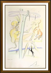 Salvador Dali Monkey And The Elephant Original Hand-Signed Drypoint Pochoir Etching Framed
