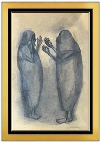 Gustavo Montoya Original Figures Watercolor Gouache Painting Signed Framed Art