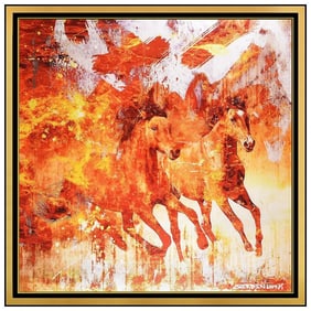 Paul Gerben Large Original Horses Animal Oil Painting Signed Framed Canvas