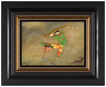 Disney Studios Goofy Skiing Original Signed Celluloid Painting Framed Artwork