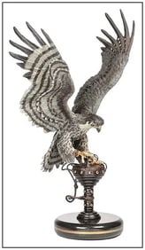 Chester Fields Falcon Crest Original Full-Round Bronze Bird Sculpture Signed Art