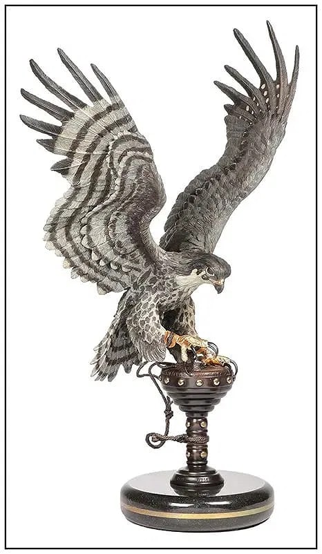 Chester Fields Falcon Crest Original Full-Round Bronze Bird Sculpture Signed Art (1 of 5)