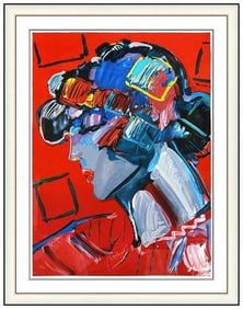 Peter Max Crimson Lady Original Hand-Signed Screenprint Female Portrait Pop Art