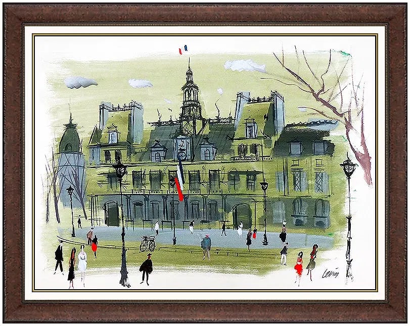 Charles Levier Original French Landscape Acrylic Painting Signed Framed Board: This lot includes:Gallery COA & free domestic shipping (*insurance and international shipping for an additional charge)Artist: Charles LevierTitle: Hotel de VilleMedium: Acrylic Painting on Board Size
