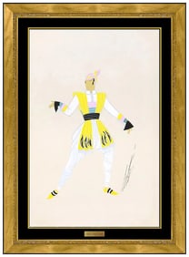 Erte Original Samurai Fashion Costume Gouache Painting Signed Framed Artwork
