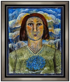 Jessica Rice Original Female Portrait Acrylic Painting Signed Large Framed Art