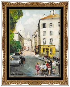 Jules R Herve Original Paris Cityscape Oil Painting Signed Framed Canvas