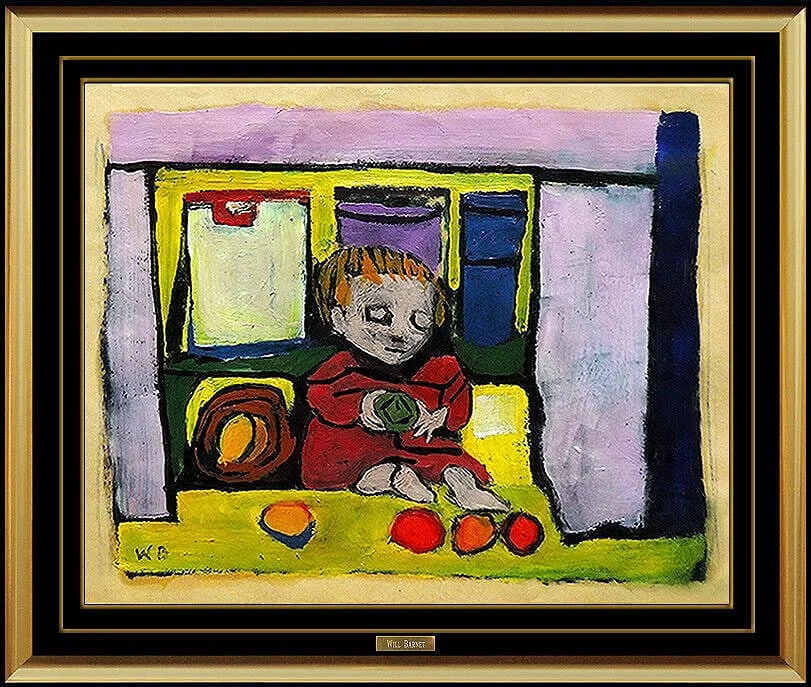 Will Barnet Original Modern Child Portrait Illustration Oil Painting Signed Framed Art: This lot includes:Gallery COA & free domestic shipping (*insurance and international shipping for an additional charge)Artist: Will BarnetTitle: Study For the CupboardMedium: Oil PaintingSize: 7" x 9"