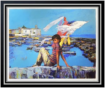 Nicola Simbari Nino Large Original Hand-Signed Color Silkscreen Seascape Framed Art