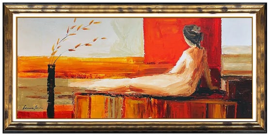 Adriana Naveh Original Nude Female Portrait Acrylic Painting Signed Large Framed Canvas