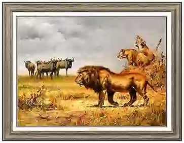 Eric Forlee Original Wildlife Lion Oil Painting Signed Framed Canvas