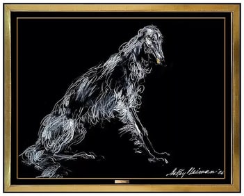 Leroy Neiman Original Borzoi Dog Oil Painting Signed Modern Framed Canvas