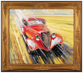 Willem Heytman Original Ford Automobile Oil Painting Signed Framed Canvas
