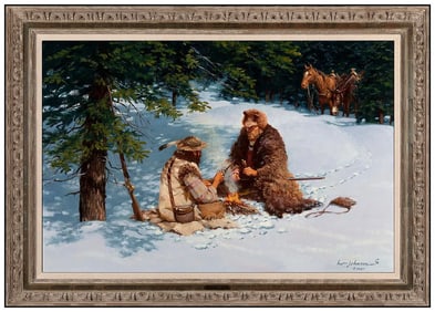 Harvey Johnson Original Western Landscape Oil Painting Signed Large Framed Board