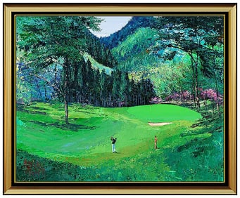Mark King Original Golf Sports Acrylic Painting Signed Large Framed Canvas