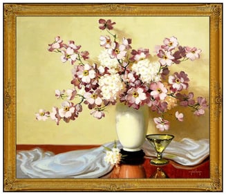 A.D. Greer Original Floral Still Life Oil Painting Signed Framed Canvas
