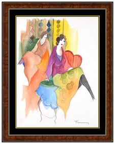Itzchak Tarkay Original Watercolor Painting Signed Female Figures Framed Art