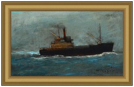 Seth Winegar Original Nautical Oil Painting Boat Signed on Board Framed Art