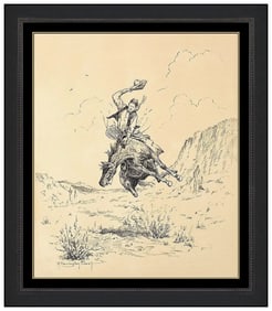 Robert Farrington Elwell Original Western Horse Drawing Signed and Framed Artwork