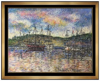 Paul Emile Pissarro Seascape Pastel Painting Signed French Artwork Original Sbo