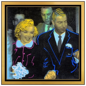 Steve Kaufman Joe DiMaggio and Marilyn Monroe Oil Painting on Canvas Signed Pop Art
