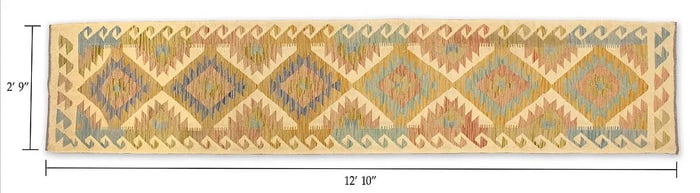 Persian Tabriz Style Handknotted Wool Runner Rug Carpet Geometric 2'9" x 12'10"