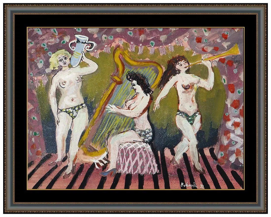Aaron Bohrod Original Gouache Oil Painting Signed Figure Paper Framed Artwork: This lot includes:Gallery COA & free domestic shipping (*insurance and international shipping for an additional charge)Artist: Aaron BohrodTitle: Musical MuseMedium: Gouache Oil Painting On Paper Size