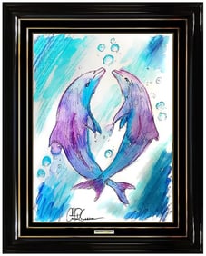 Christian Riese Lassen Original Dolphin Painting Sea Life Signed Modern Artwork