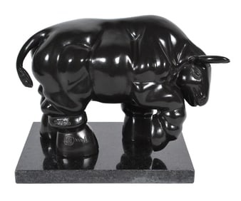 After Fernando Botero Bull Bronze Sculpture Full Round Contemporary Figurative Artwork