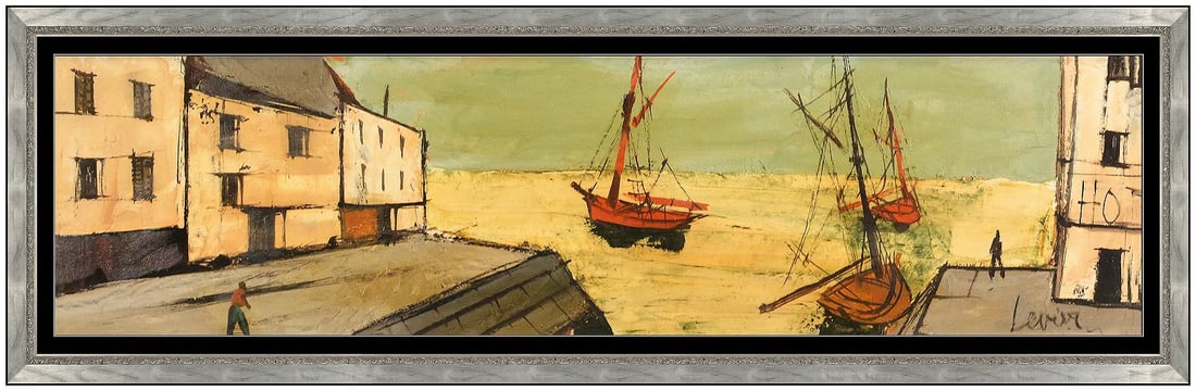 Charles Levier Original Oil Painting Canvas Seascape Signed Framed French Artwork (1 of 4)